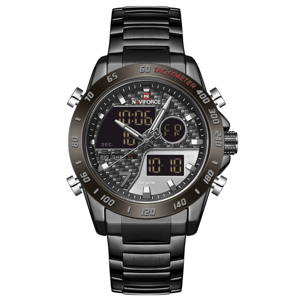 Спортивные тактические черные часы для военных Naviforce Dnipro с комбинированным циферблатом - фото 2 - id-p1685754511