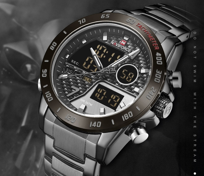 Спортивные тактические черные часы для военных Naviforce Dnipro с комбинированным циферблатом - фото 5 - id-p1685754511