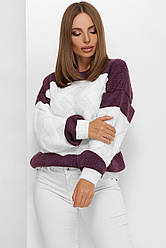 Жіночий теплий в'язаний светр вовняної зимової великі розміри білий фіолетовий