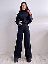 Стильний жіночий теплий костюм кофта під горло та розклешені штани трикотаж рубчик Db5135, фото 3