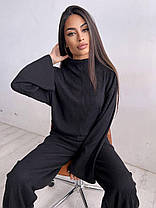 Стильний жіночий теплий костюм кофта під горло та розклешені штани трикотаж рубчик Db5135, фото 4