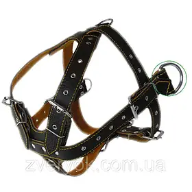 Тягова Шлея шкіряна для собак. Шкіряна шлея для собак 56-84 см, 81-100 см, Чорний