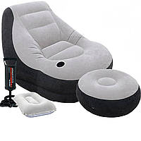 Надувное кресло Intex 68564-2, 130 х 99 х 76 см, с ручным насосом и подушкой, пуфик 64 х 28 см z13-2024