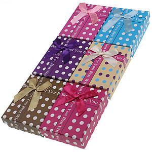 Коробочка квадратна картонна з бантиком у горошок із написом під набір розмір 7/9/3 см 12 шт. в пакованні