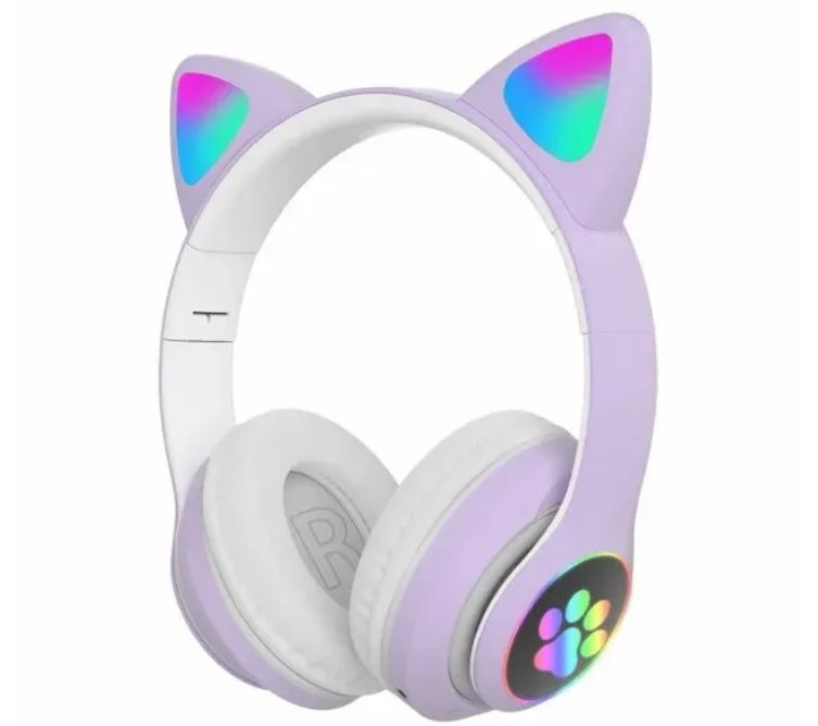 Наушники CAT детские Bluetooth LEd с кошачьими ушками Violet