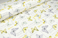 Ткань в детскую с тефлоном для обивки мебели, для штор, покрывал, чехлов, Турция, Бабочки желтые и серые