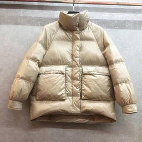 Куртка жіноча бежева стьобана демисезонна на пуху