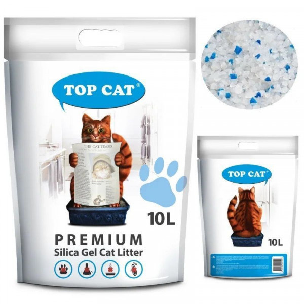 Силикагелевый наповнювач TOP CAT Premium 10 літрів для котячого туалету, фото 1