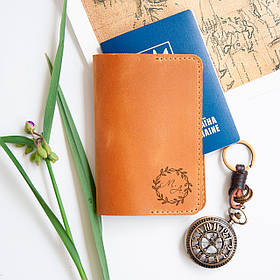 Обкладинка на паспорт з натуральної шкіри з індивідуальним гравіюванням, Crazy Horse, 10х15,5см