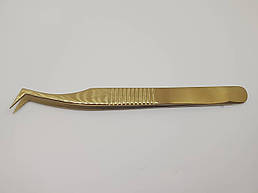 Пінцет для вій сапожок L для об’ємного нарощування Gold з ребрами SVS