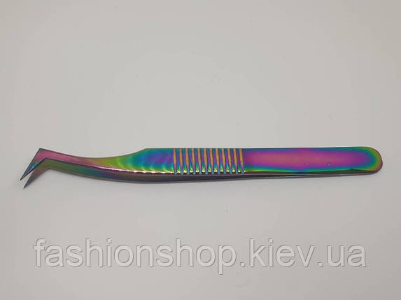 Пінцет для вій сапожок L для об'ємного нарощування Multicolor з ребрами, фото 1