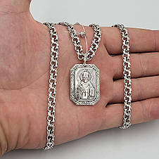 Срібний ланцюжок плетіння бісмарк з кулоном Святий Миколай Чудотворець срібло 925 проби, фото 2