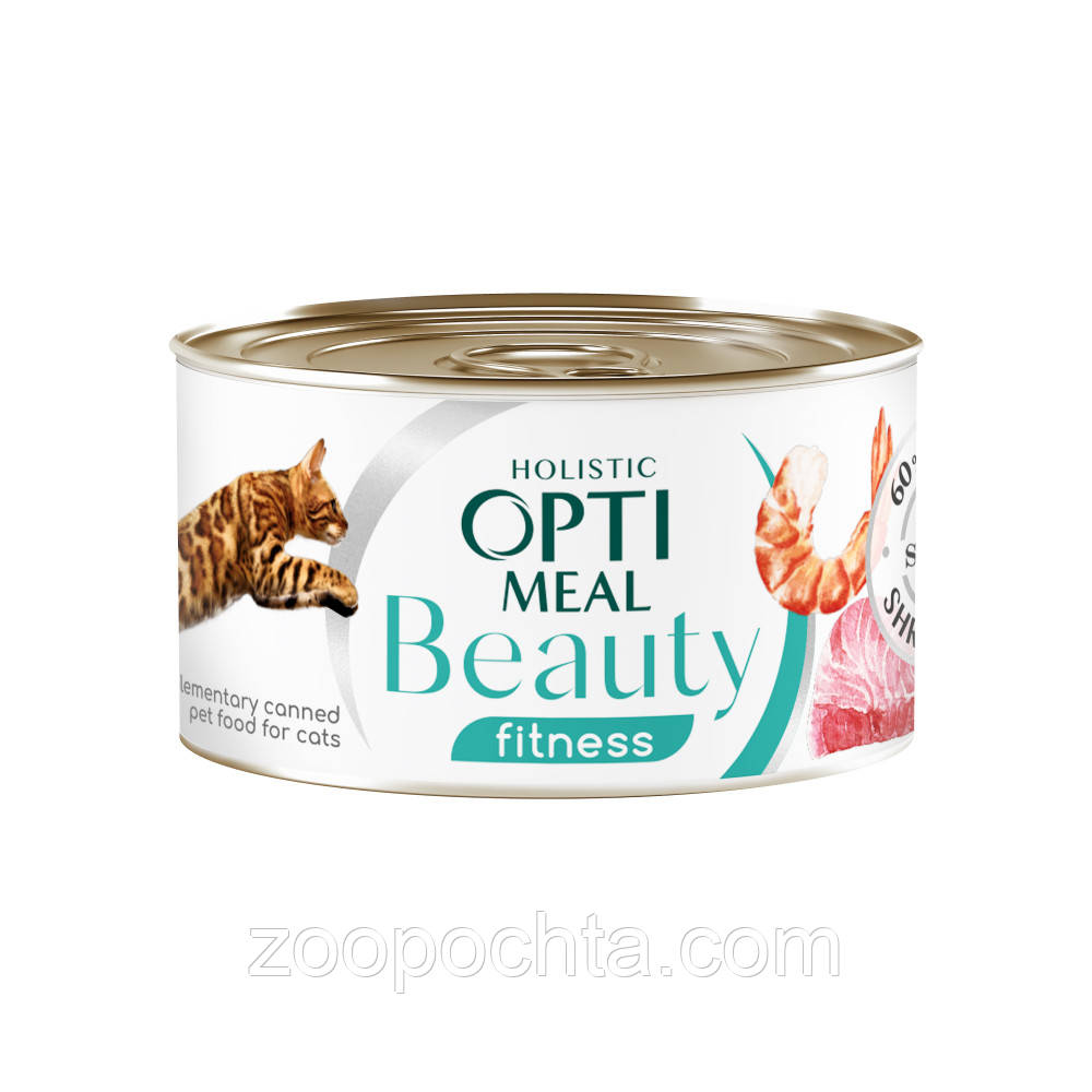 Вологий корм Optimeal Cat Beauty Fitness для малоактивних кішок, тунець та креветки 70 гр