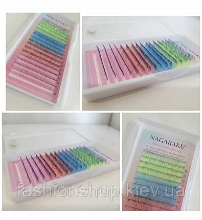 Вії Nagaraku Mix color Ombre NEON C, вигин 007, товщина 0.07 мм, довжина 12 мм – яскравість і виразність в кожному образі, фото 1