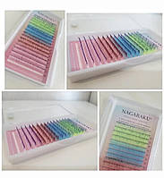 Ресницы Nagaraku Mix color Ombre NEON C изгиб 007 толщина 12 длина, Нагараку Микс цветной