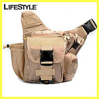 Мужская тактическая сумка через плечо на 8 л, 24х23х16 см, Песочная B03 / Военная сумка на пояс