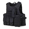 Тактичний жилет з підсумками, система Molle (46х32х17см) A56, Чорний/ Розвантажувальний жилет плитонтська для ЗСУ, фото 3