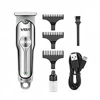 Машинка для стрижки волос VGR V-071 Триммер аккумуляторный с USB зарядкой 10 Вт Серебристый