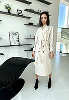 Стильное женское длинное пальто молочного цвета 40,42,44,46,48,50,52 женское шерстяное пальто на зиму