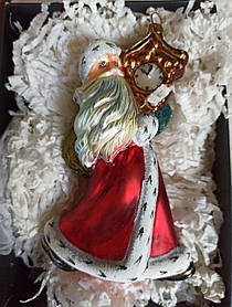 Скляна ялинкова іграшка Дід Мороз із годинником Komozja Family