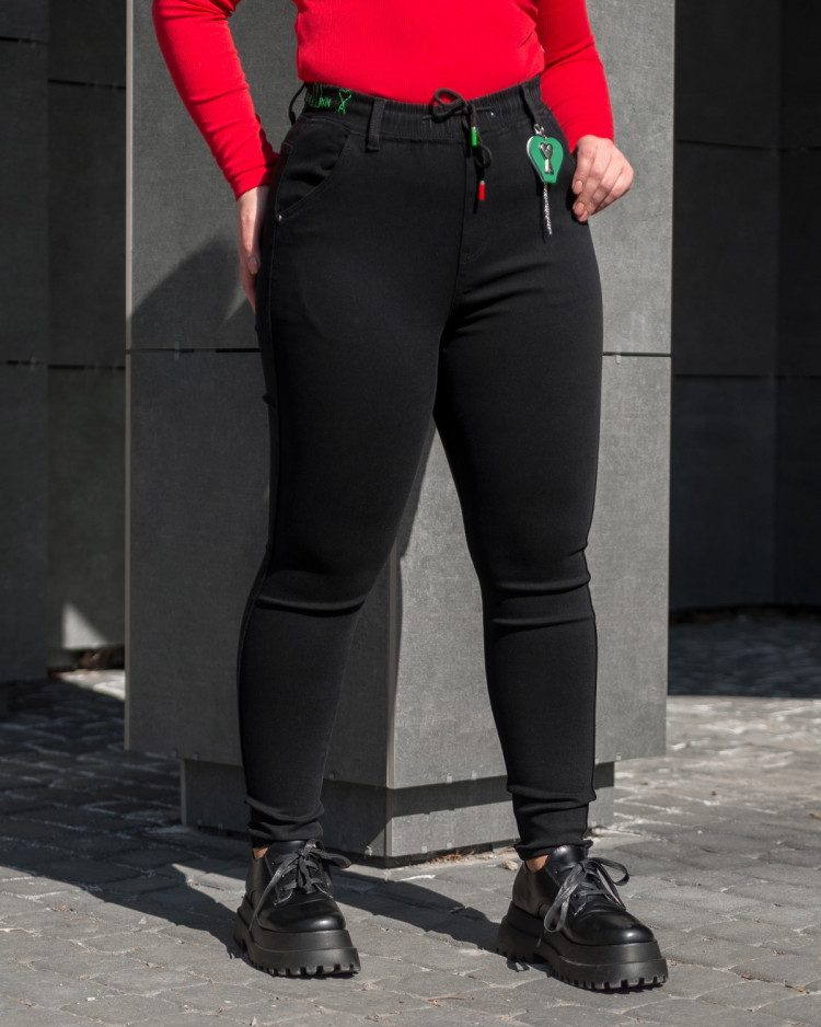 Джегінси молодіжні із джинсу зі шнурівкою у чорному кольорі розміри 56, 58