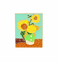 Значок "Соняшники у вазі" металевий з емаллю, 26*34 мм