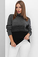 Женский теплый свитер с воротником под горло цвет графит
