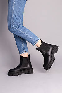 Жіночі черевики челсі ShoesBand Повністю Чорні натуральні шкіряні всередині байка на високій підошві 39 (25 см) (Ѕ5588д1)