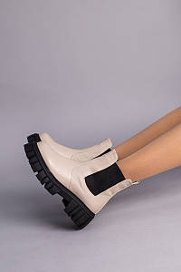 Жіночі демісезонні черевики з резинкою Челсі ShoesBand Бежеві натуральні шкіряні всередині байка 40 (26 см) (S55881-1д)