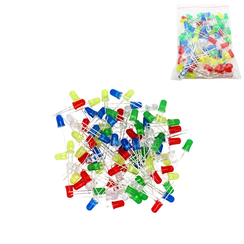 LED світлодіод 5мм, 100шт, 5 кольорів набір, фото 1