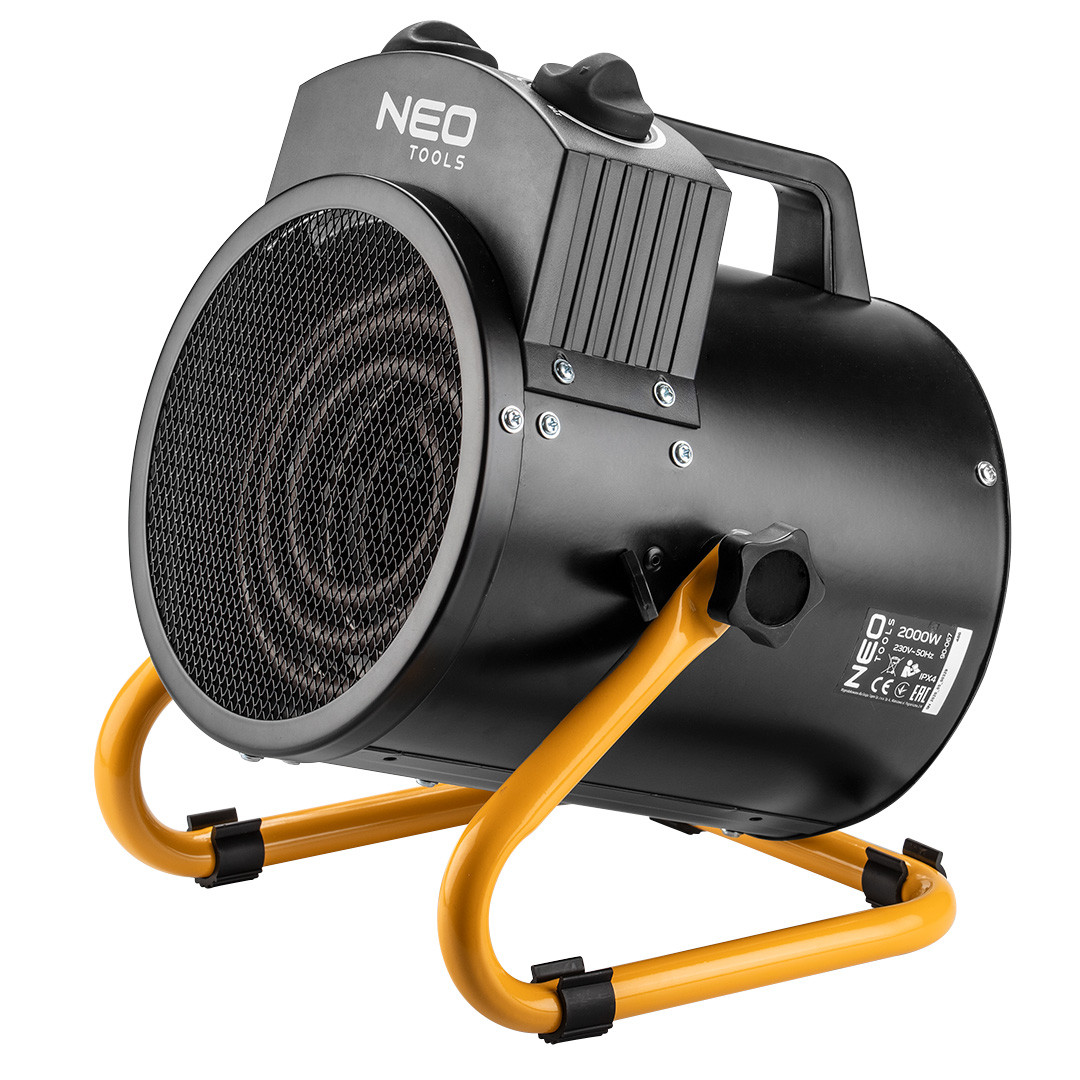 Теплова гармата електрична Neo Tools, 2 кВт, 50 м2, 330 м3/год, нагр.елемент — неірж.сталь, IPX4 (90-067)