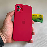 Чехол Silicone Case с защитой камеры для Iphone 11 с квадратными бортиками Rose Red