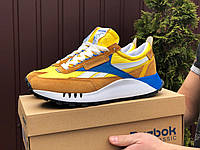 Чоловічі кросівки 10398 Reebok classic leather legacy жовті з синім\коричневі + Безкоштовна доставка