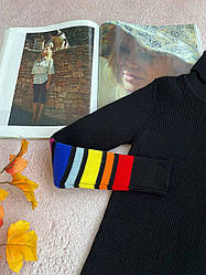 Гольф із кольоровими смужками на рукавах Чорний 18035 Bambini, Чорний, Для дівчаток, Осінь Зима, 13, 5 років