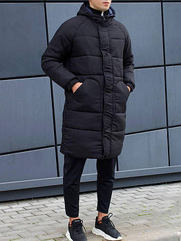 Чоловіча зимова парка чорна до -30 °C  ⁇  Зимова подовжена куртка з капюшоном