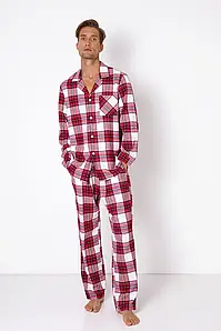 Aruelle Nicholas Long чоловіча фланелева піжама в клітинку з кишенями, картатий домашній чоловічий костюм на ґудзиках