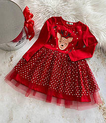 Новорічна сукня з фатином та оленем для дівчинки Красне 22150 Tontoy, Красный, Для девочек, Зима, 5 лет
