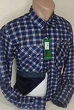 Сорочки чоловічі на флісі Hetai vd-0055 синя картата чоловіча сорочка, чоловіча сорочка тепла на зиму, фото 2