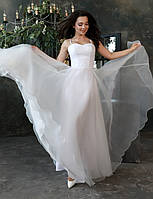 Свадебное белое платье в пол со сьемными рукавами, XS, белый