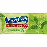 Влажные салфетки 15шт Superfresh антибактериальные зеленый чай