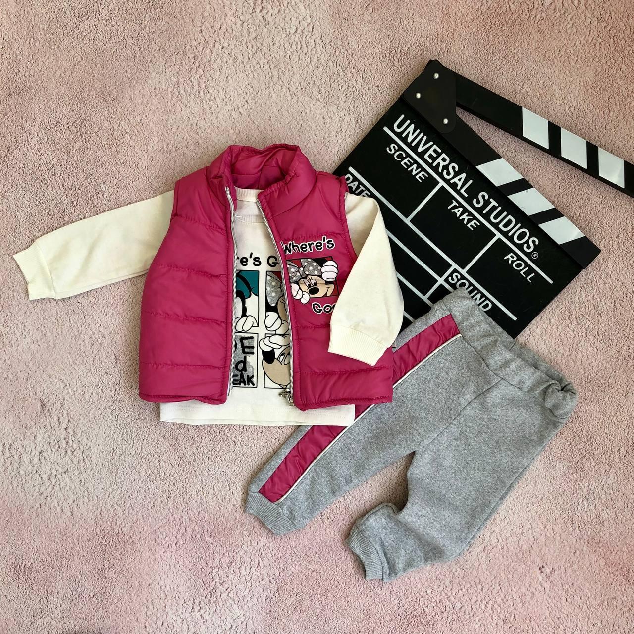 Костюм трійка з жилеткою на дівчинку "Міккі" Малиновий 50200 169, Brava, Малиновый, Девочка, Весна Осень, 68, фото 1