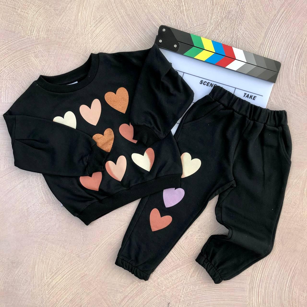 Спортивний костюм на дівчинку "Сердечка" Чорний 22204, 167, LAMONDE, Чорний, Дівчинка, Весна Осінь, 104, фото 1