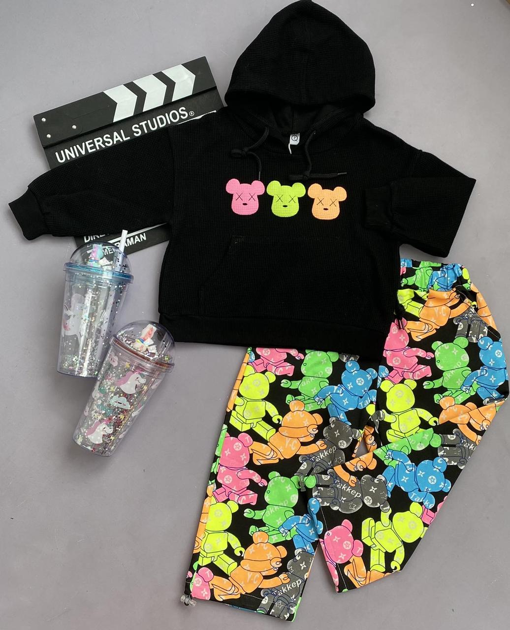 Спортивний костюм для дівчинки з ведмедиками Чорний 35721, 19, Чорний, Дівчинка, Весна Осінь, 104, фото 1