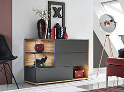 Комод Silk Загартоване скло, система відкриття PUSH-CLICK, хай тек, антрацит / дуб Вотан, Перла Ельм, Перла Ельм