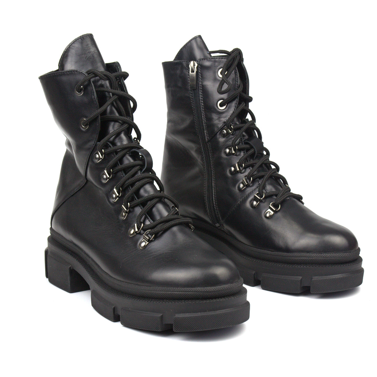 Черевики шкіряні чорні на хутрі на платформі жіноче взуття великих розмірів 40-44 COSMO Shoes LoLe Black BS, фото 1