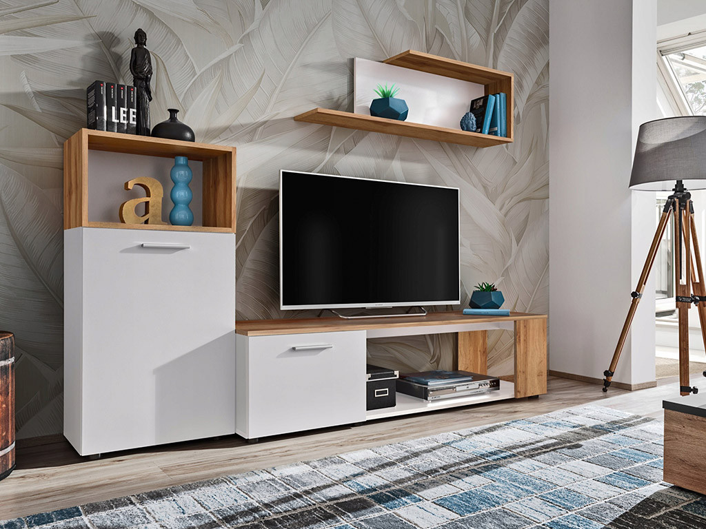 Стенка Maze I білий / дуб Вотан, чорний, чорний, фото 1