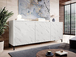 Комод Marmo 200 3D 5, модерн, білий, чорний, мармуровий ефект чорний