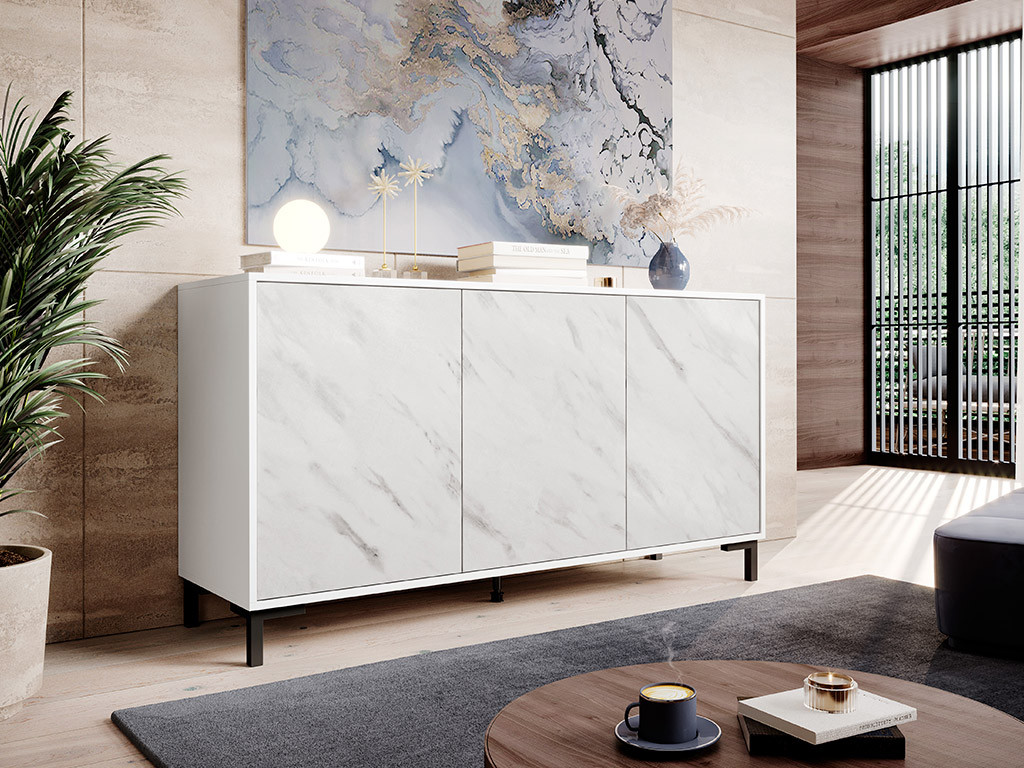 Комод Marmo 150 3D 5, модерн, білий, чорний, мармуровий ефект чорний, фото 1