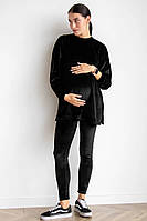 Стильний велюровий костюм для вагітних чорний з кофтою oversize крою та звуженими лосинами, 5473154-4-Ч