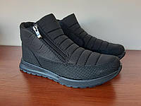 Чоловічі зимові черевики ботінки чорні теплі на блискавці ( код 5429 )